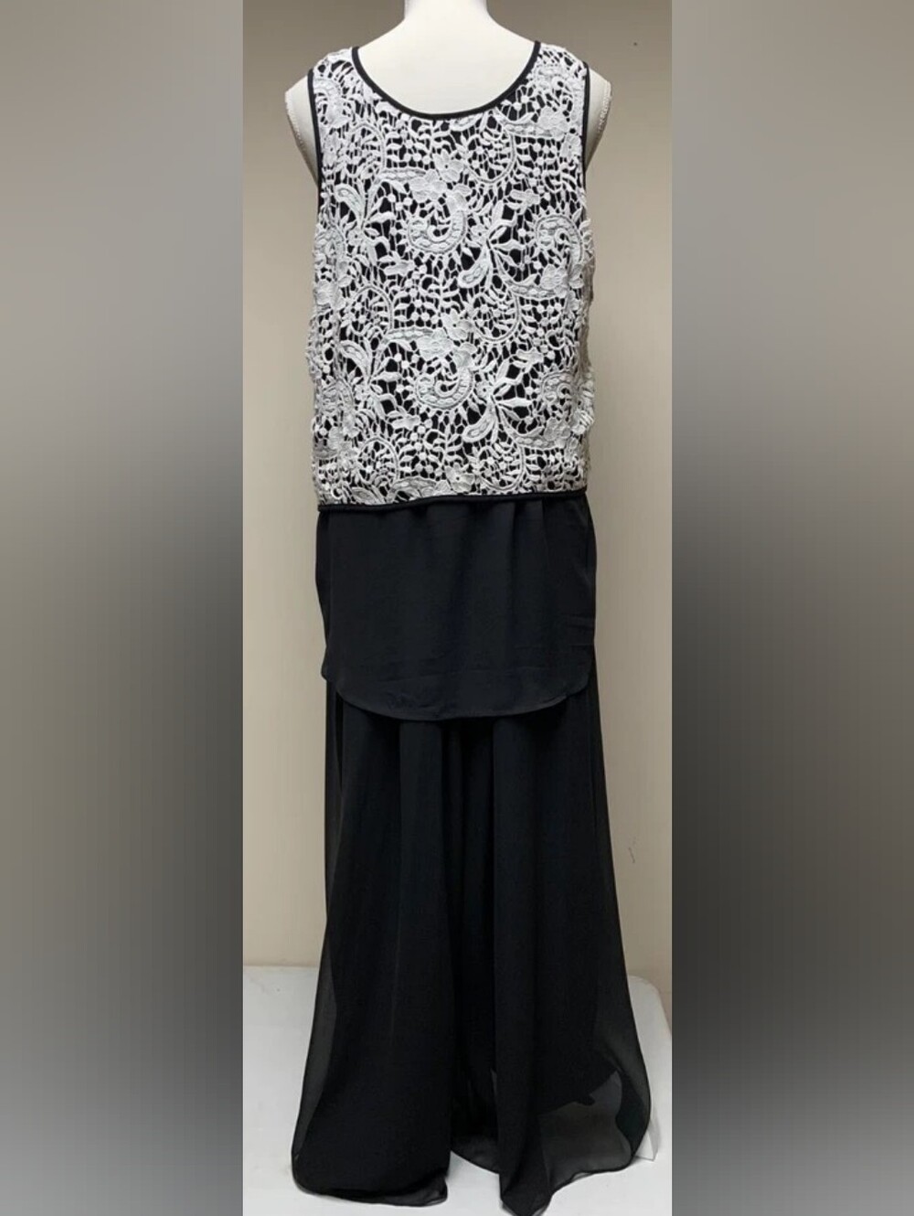 Black & White Lace Overlay Maxi Skirt Set